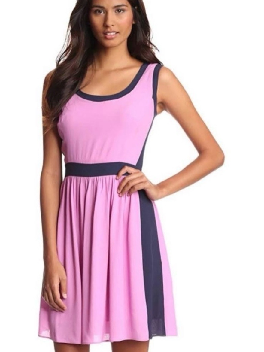 Lilly Pulitzer Pink Navy Color Block Fit And Flare Sleeveless Dress - Size 6